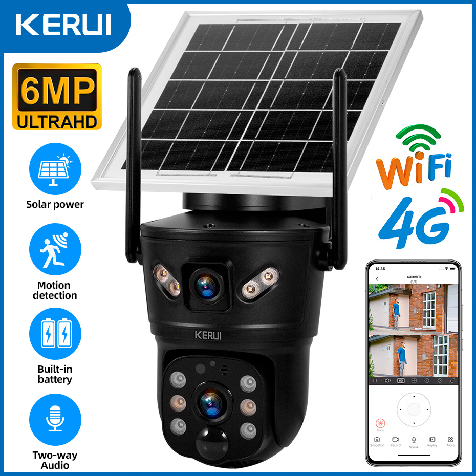 Home Security Panel - Kerui ao ar livre 6mp câmera